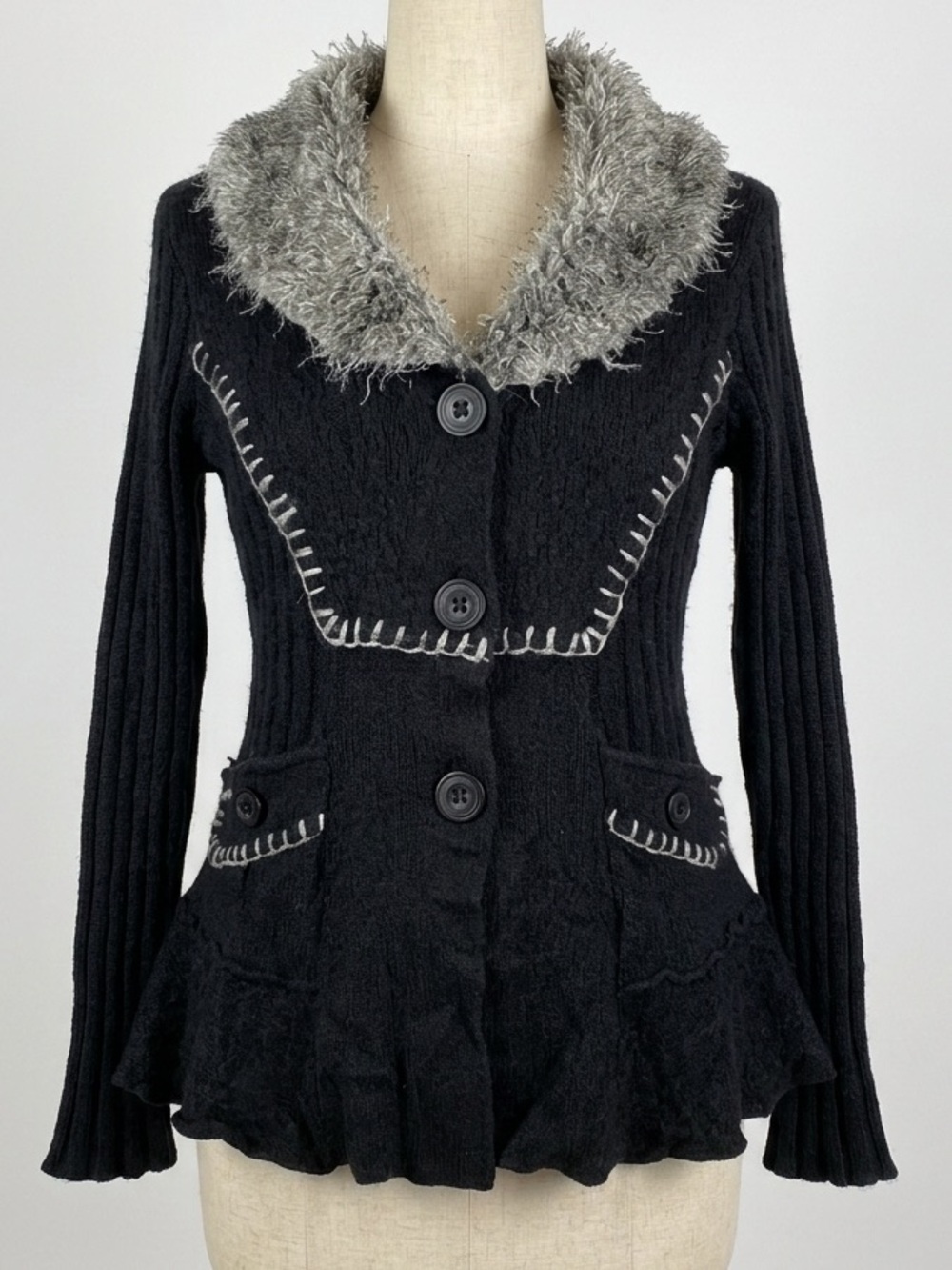 Vintage Y2K Cardigan Sweater Coat Faux Fur Sweater Jacket Whimsigoth XL